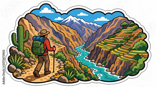 Hiker with Backpack and Trekking Poles.