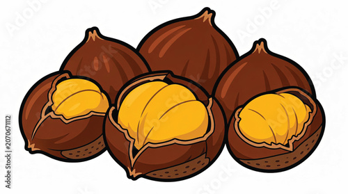 Hazelnuts with shells cracked open.