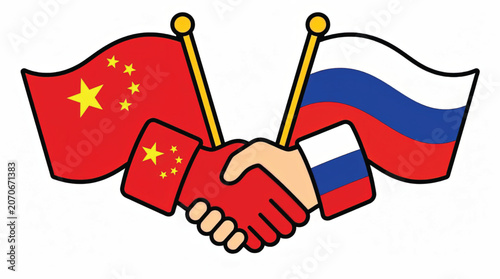 Handshake China Russia Flags Partnership.