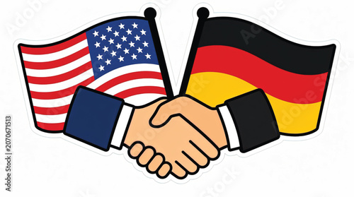 Handshake Between American and German Flags.