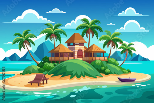 tropical island with palm trees