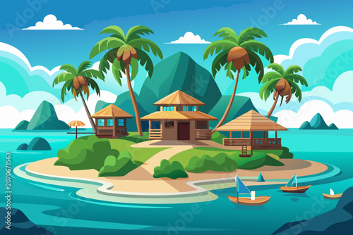 tropical beach with palm trees