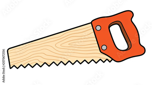 Hand saw with orange handle.