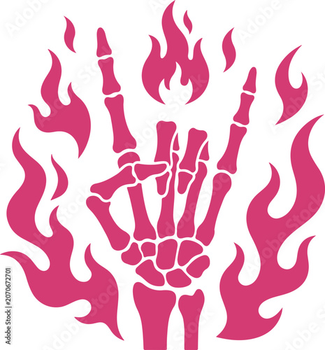 Creative illustration of human skeleton hand engulfed in fiery flames design isolated on transparent background