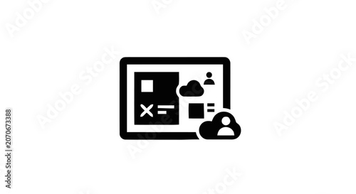 Black and white computer screen icon.