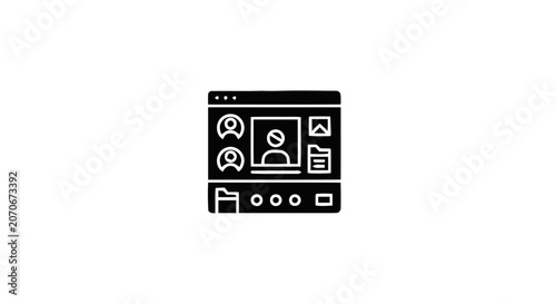 Black and white computer screen icon.