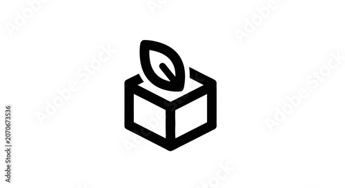 Black and white cube with leaf.