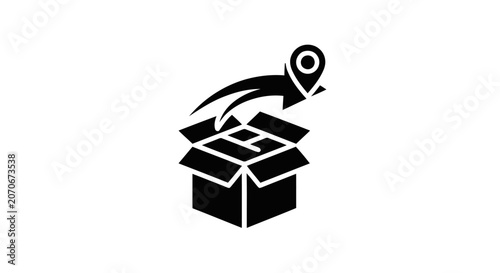 Black and white delivery box icon.