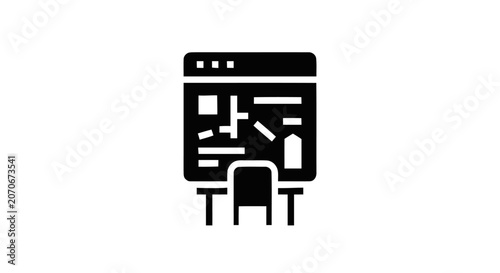 Black and white desktop computer icon.