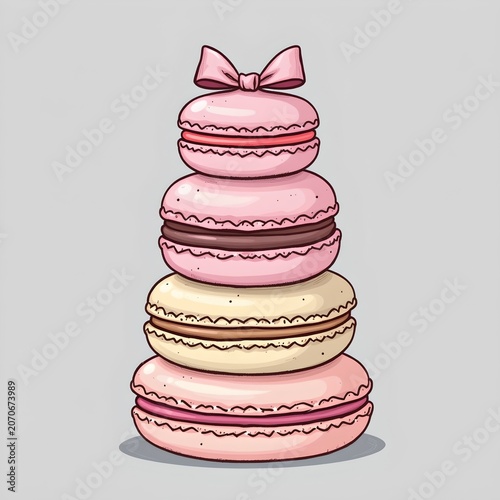 Cute Pastel Macaron Tower with Satin Bow Illustration