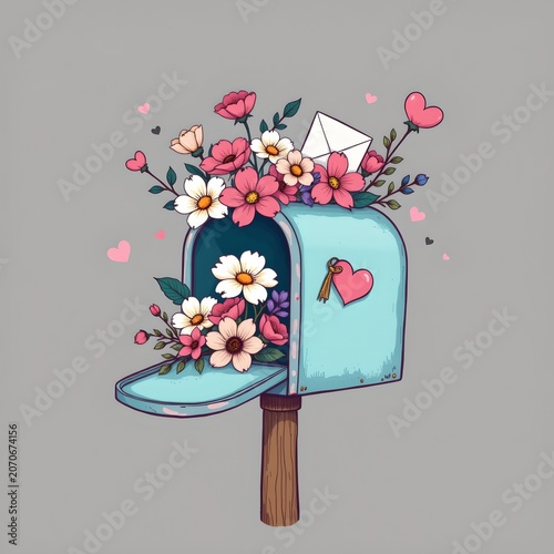 Pastel Mailbox Filled with Flowers and Love Letters