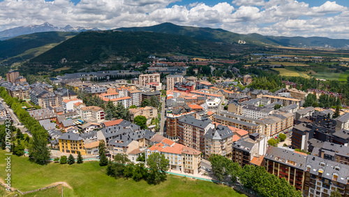Photos Aerial panoramic view of a scenic mountain town and valley, Jaca - Spain