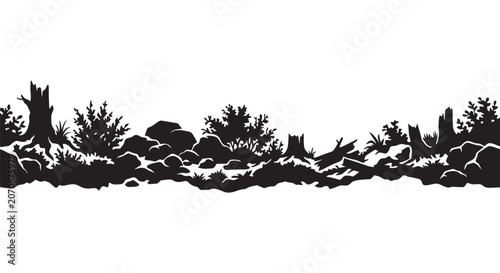 Forest Floor Horizon Silhouette Line Art Vector
