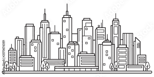 Urban City Skyline Outline Line Art Vector Design