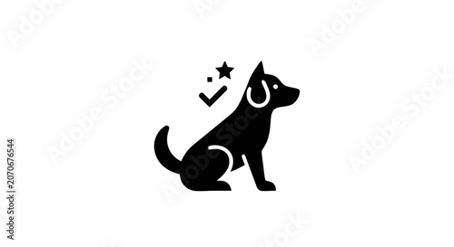 Fotografía Black dog sitting with stars above.