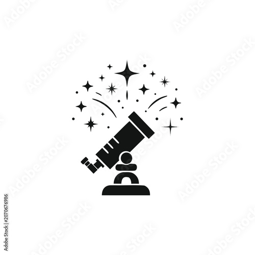 Minimalist Stylized Telescope Icon with Magical Stars