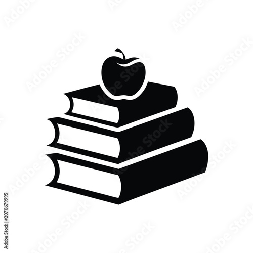 Minimalist Educational Icon Stacked Books with Apple