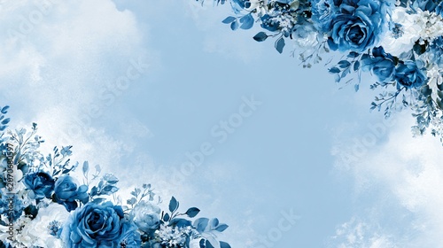 Elegant Blue Hydrangeas Floral Arrangement Watercolor Sky Background Design Elements