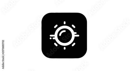 Black sun icon on square background.