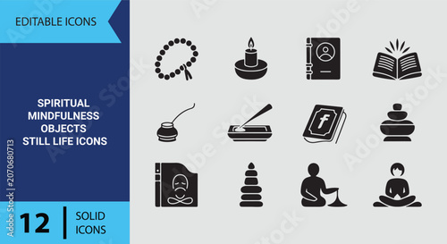 Photography Spiritual Mindfulness Objects Still Life Solid Icons Set For Sacred Wellness Med