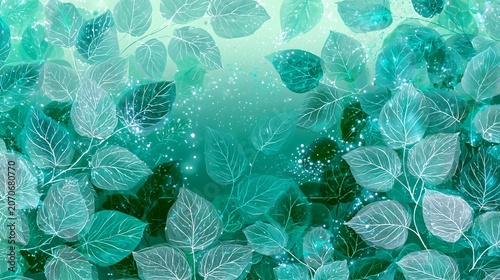 Elegant Green Leaf Pattern with Sparkling Dots for Nature-Inspired Design Background