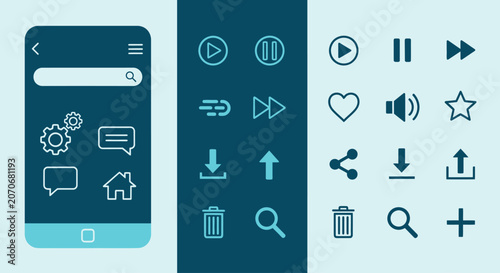 Mobile app UI UX icons set for modern digital design projects