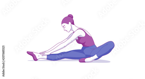 A woman performing a yoga stretch on the floor.