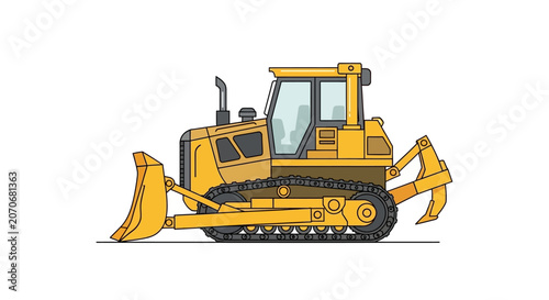 Yellow bulldozer heavy construction vehicle illustration