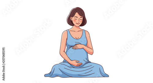 Pregnant woman gently holding her belly with a serene expression.