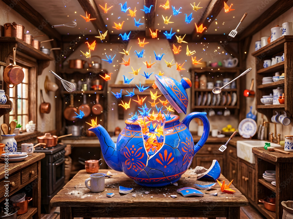 Fototapeta premium Vibrant surreal pop kitchen whimsy illustration