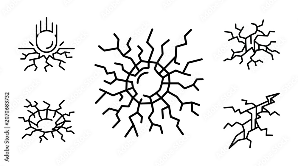 Obraz premium Cracked Surface Icons Set - Impact, Earthquake, Shattered, Abstract Lines