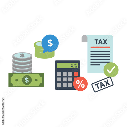 Tax Calculation and Financial Accounting Icon Set