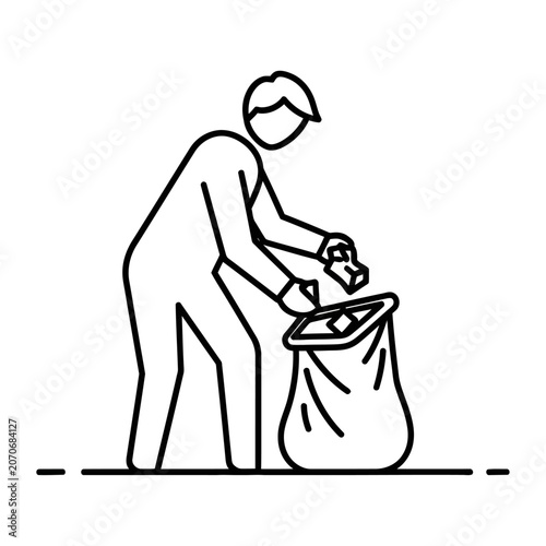 Person Cleaning Up Trash Vector Icon