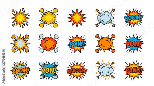 Comic Book Sound Effects Explosion Bubbles Collection, Pow Bang Boom Kaboom