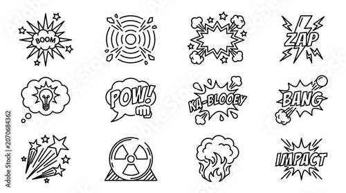 Comic Book Sound Effects and Icons Outline Set