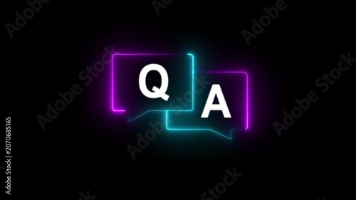 Neon Q and A Question Answer Icon Animation with Glowing Speech Bubbles on Black Background 4K