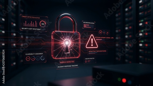 Cybersecurity protection concept with digital padlock securing network against cyber threats