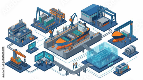 Foto Modern shipbuilding industry complex with advanced technology and automation