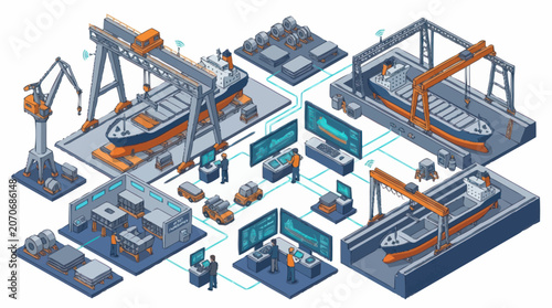 Foto Modern shipbuilding industry complex with ships under construction and advanced technology