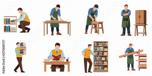 Foto Set of flat vector illustrations of men in different occupations, featuring carp