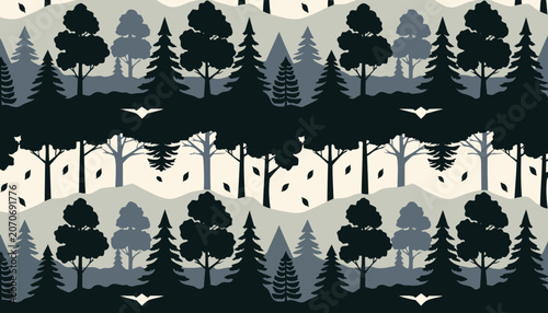 Photos Layered Vector Tree Landscape Repeat Pattern Illustration