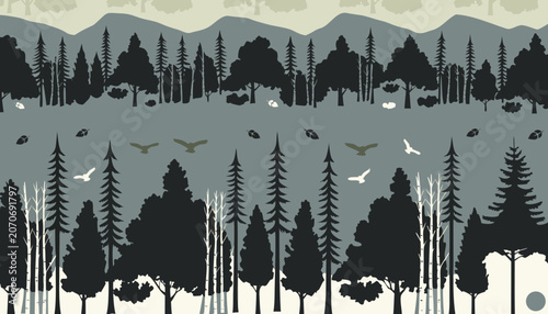 Tableau sur toile Layered Vector Tree Landscape Repeat Pattern Illustration