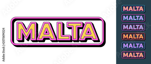 Text Malta in 3D style, tourist island of Maltese Archipelago. Malta Island in Mediterranean Sea, framed text icon set. Isolated word Malta with isometric letters in pop art style, vector set