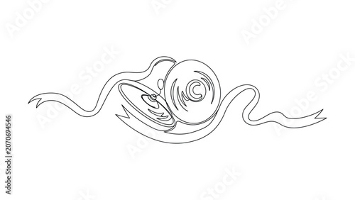 Photos Line art illustration of a sewing spool and button with a decorative ribbon