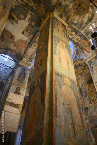 An ancient painting in the Transfiguration Cathedral of the 17th century in Yaroslavl, Russia