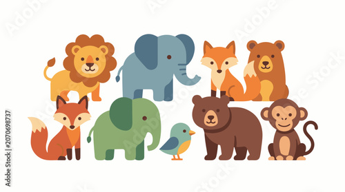 Colorful cartoon animals gathered together (5)