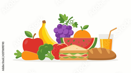 Colorful cartoon illustration of various fresh food items (2)