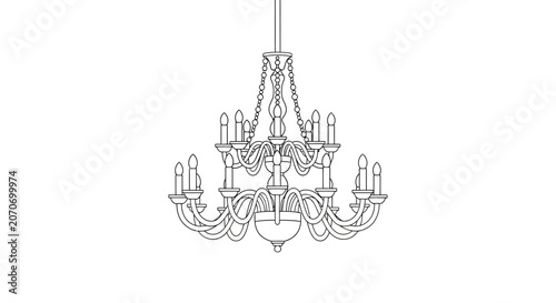 Elegant Chandelier Line Drawing Vector Art