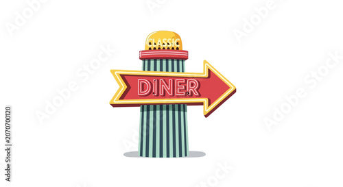 Retro Diner Sign with Arrow - Classic American Food Restaurant