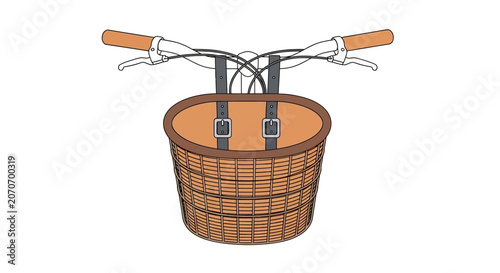 Vintage Bicycle Basket with Handlebars, Isolated on White Background